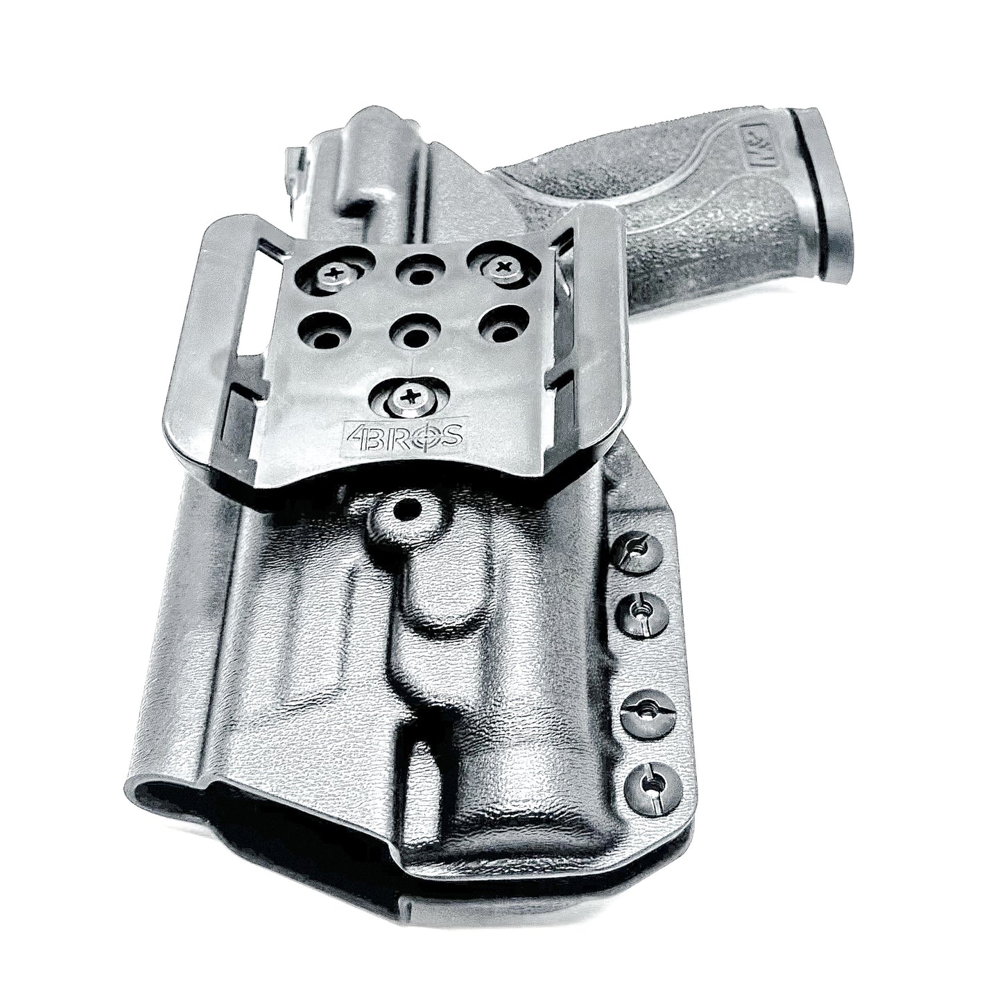 Black Outside Waistband OWB Kydex Holster for the Smith & Wesson M&P M2.0 4.25" 9mm & Streamlight TLR-1 HL with 4Bros 1.5" Belt Slide.