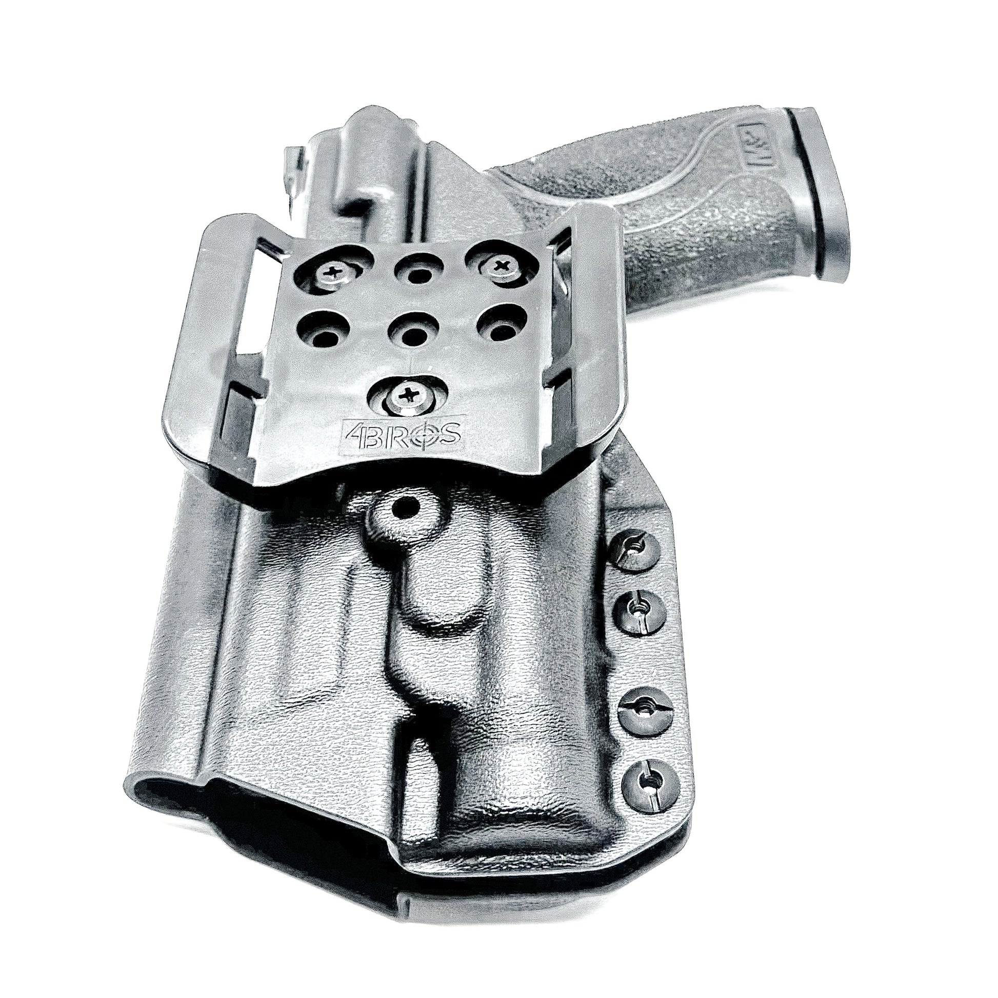 Black Outside Waistband OWB Kydex Holster for the Smith & Wesson M&P M2.0 4.25" 9mm & Streamlight TLR-1 HL with 4Bros 1.5" Belt Slide.