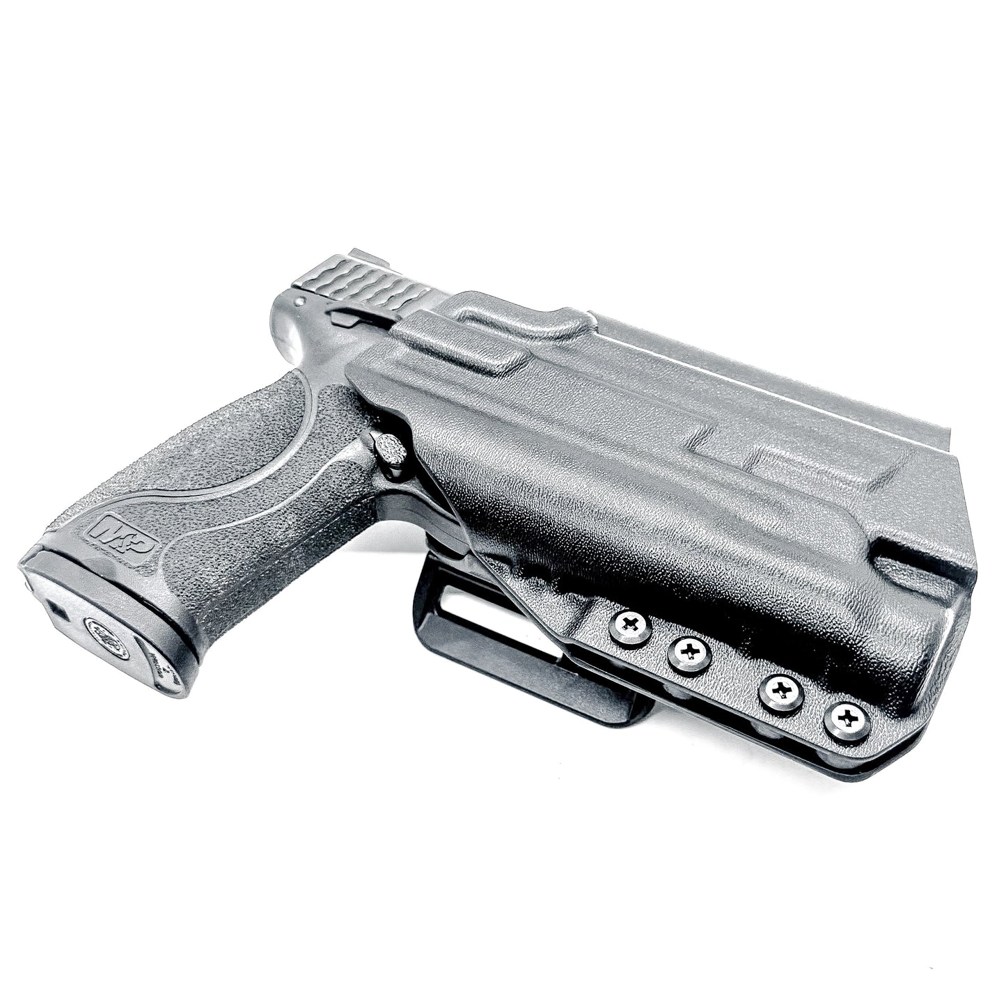 Black Outside Waistband OWB Kydex Holster for the Smith & Wesson M&P M2.0 4.25" 9mm & Streamlight TLR-1 HL with 4Bros 1.5" Belt Slide.