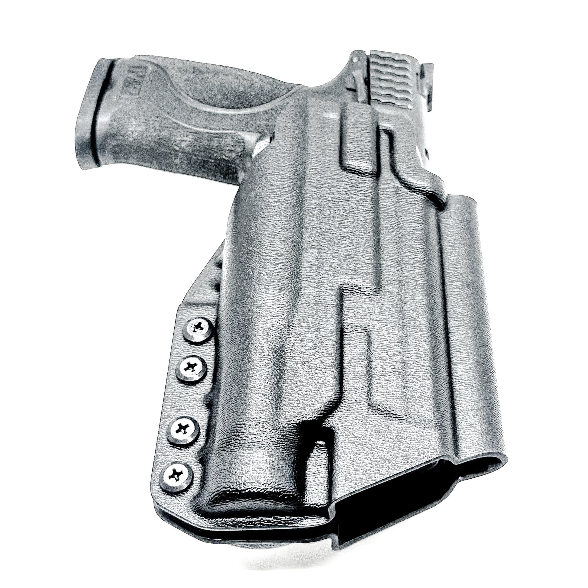 Black Outside Waistband OWB Kydex Holster for the Smith & Wesson M&P M2.0 4.25" 9mm & Streamlight TLR-1 HL with 4Bros 1.5" Belt Slide.