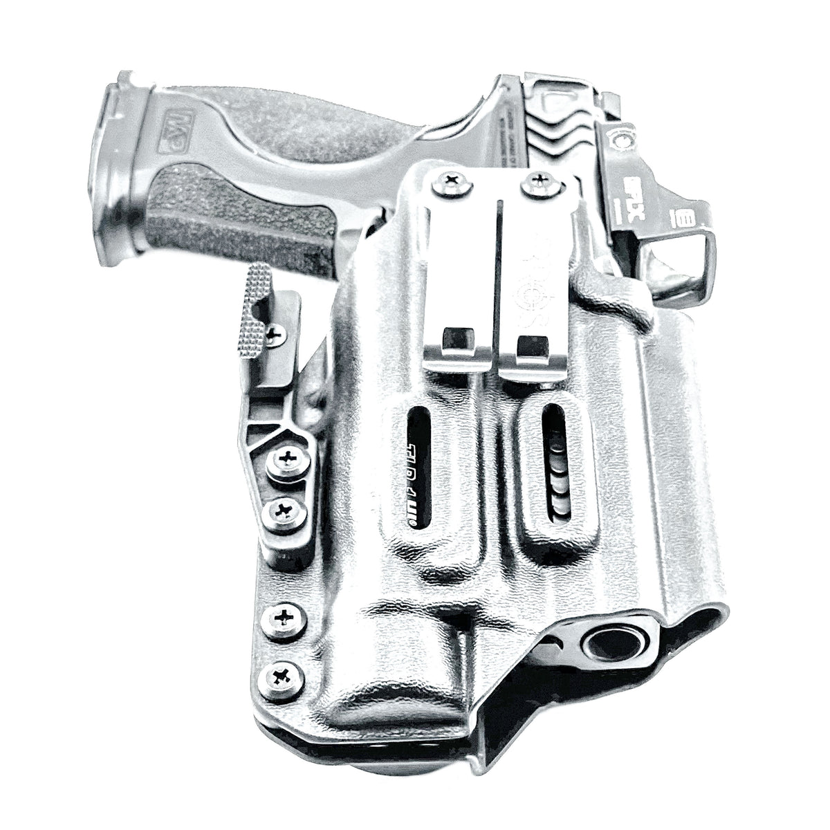 For the best Inside Waistband IWB holster for the Smith & Wesson M&P 9mm 4.25" Metal & Metal Carry Comp pistols with Streamlight TLR-1 HL-X, shop 4BROS Holsters…
