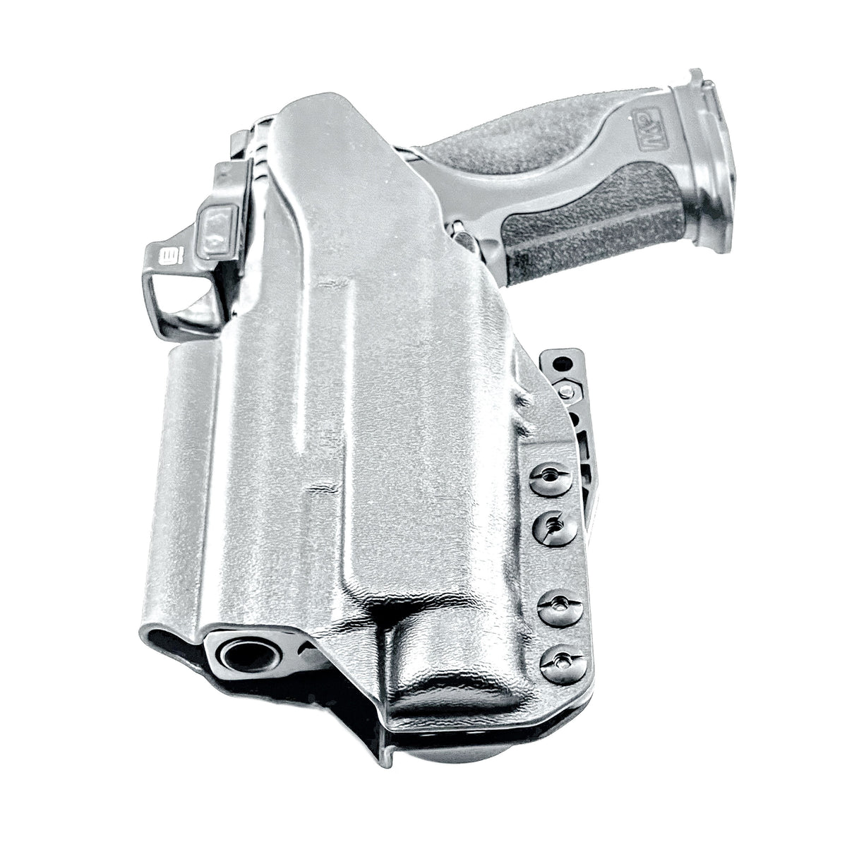 For the best Inside Waistband IWB holster for the Smith & Wesson M&P 9mm 4.25" Metal & Metal Carry Comp pistols with Streamlight TLR-1 HL-X, shop 4BROS Holsters…
