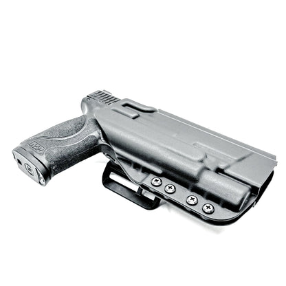 Black Outside Waistband Holster for the Smith & Wesson M&P M2.0 9mm 5" pistol with the Surefire X300U shown with a 4BROS 1.5" Belt Slide.