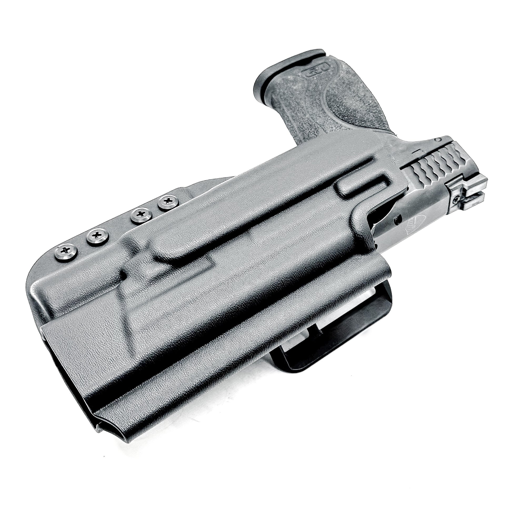 Black Outside Waistband Holster for the Smith & Wesson M&P M2.0 9mm 5" pistol with the Surefire X300U shown with a 4BROS 1.5" Belt Slide.