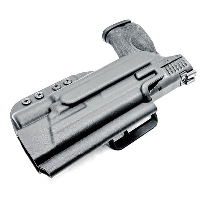 Black Outside Waistband Holster for the Smith & Wesson M&P M2.0 9mm 5" pistol with the Surefire X300U shown with a 4BROS 1.5" Belt Slide.