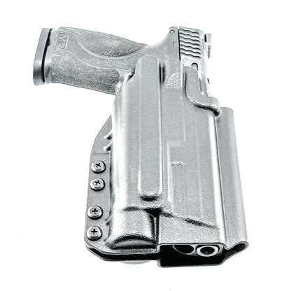 For the best Outside Waistband OWB holster for the Smith & Wesson M2.0 5" 9MM pistol with the Streamlight TLR-1 HL-X shop Four Brothers 4BROS Holsters.