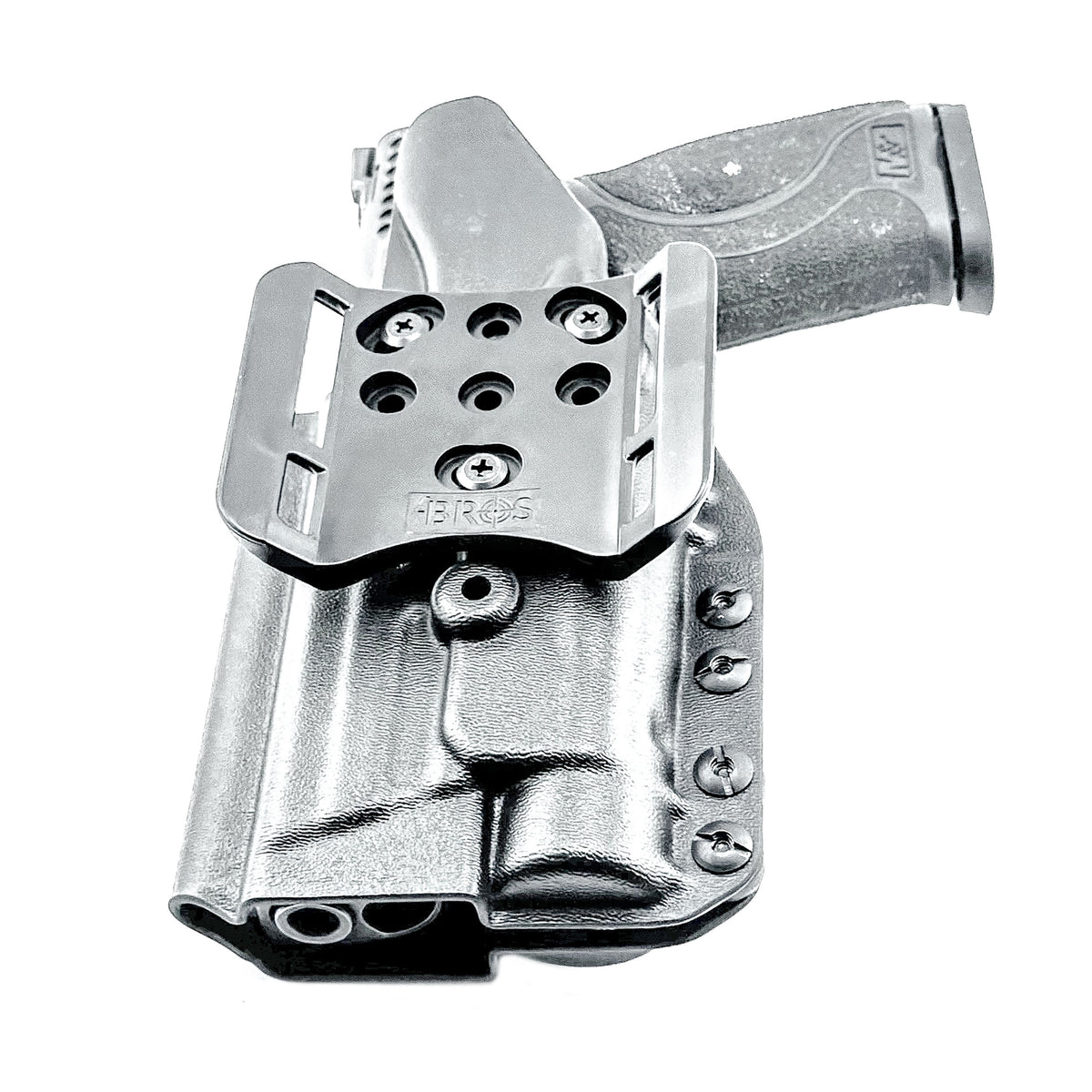 For the best Outside Waistband OWB holster for the Smith & Wesson M2.0 5" 9MM pistol with the Streamlight TLR-1 HL-X shop Four Brothers 4BROS Holsters.