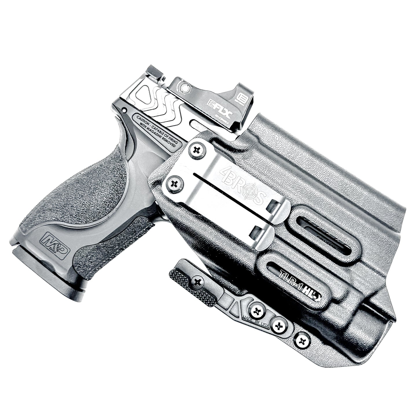 Inside Waistband IWB for the Smith & Wesson Metal 9mm 4" pistol with the Streamlight TLR-1 HL-X Kydex Holster from Four Brothers 4BROS Holsters.