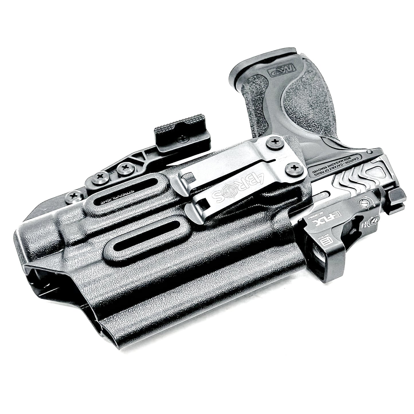 Inside Waistband IWB for the Smith & Wesson Metal 9mm 4" pistol with the Streamlight TLR-1 HL-X Kydex Holster from Four Brothers 4BROS Holsters.