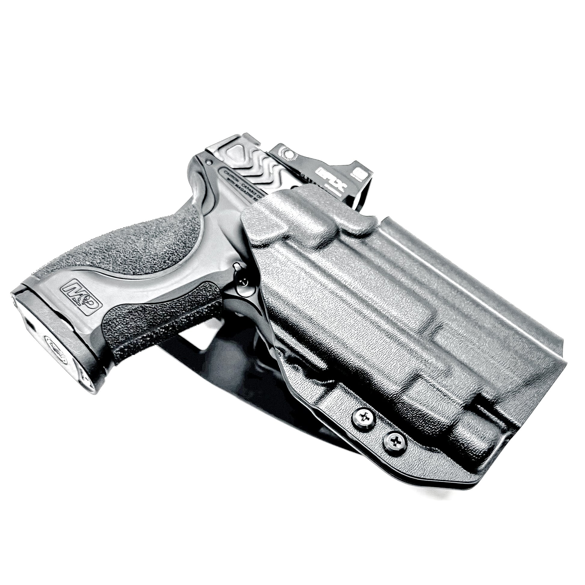 Outside Waistband Duty & Competition Holster for the Smith & Wesson M&P M2.0 4" Metal 9MM pistol & Streamlight TLR-7 X, A, & TLR-7 HL-X in black with a Duty Drop attachment.