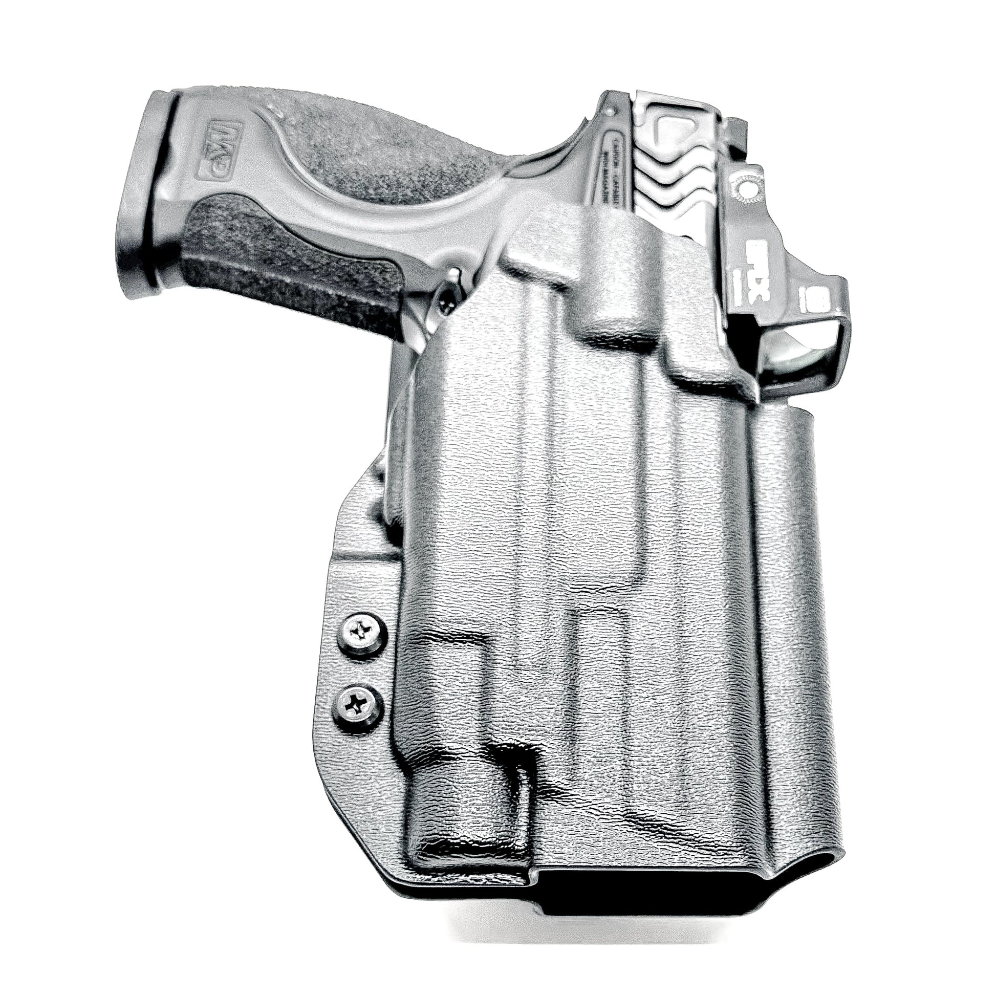 Outside Waistband Duty & Competition Holster for the Smith & Wesson M&P M2.0 4" Metal 9MM pistol & Streamlight TLR-7 X, A, & TLR-7 HL-X in black with a Duty Drop attachment.