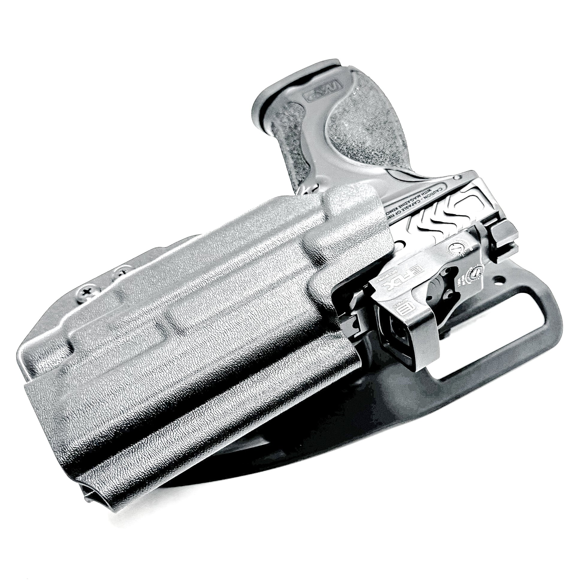 Outside Waistband Duty & Competition Holster for the Smith & Wesson M&P M2.0 4" Metal 9MM pistol & Streamlight TLR-7 X, A, & TLR-7 HL-X in black with a Duty Drop attachment.