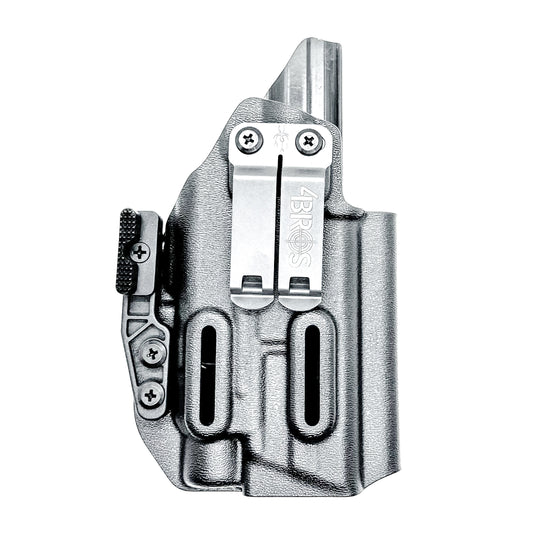 Black Inside Waistband IWB AIWB Holster for the Smith & Wesson M&P Metal 9mm 4" pistol & Streamlight TLR-7X, A or HL-X with a DCC Monoblock and a Modwing.