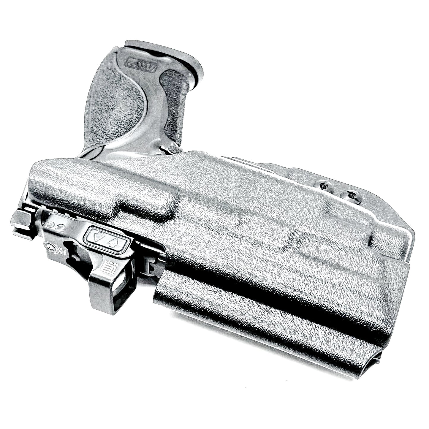 Black Inside Waistband IWB AIWB Holster for the Smith & Wesson M&P Metal 9mm 4" pistol & Streamlight TLR-7X, A or HL-X with a DCC Monoblock and a Modwing.