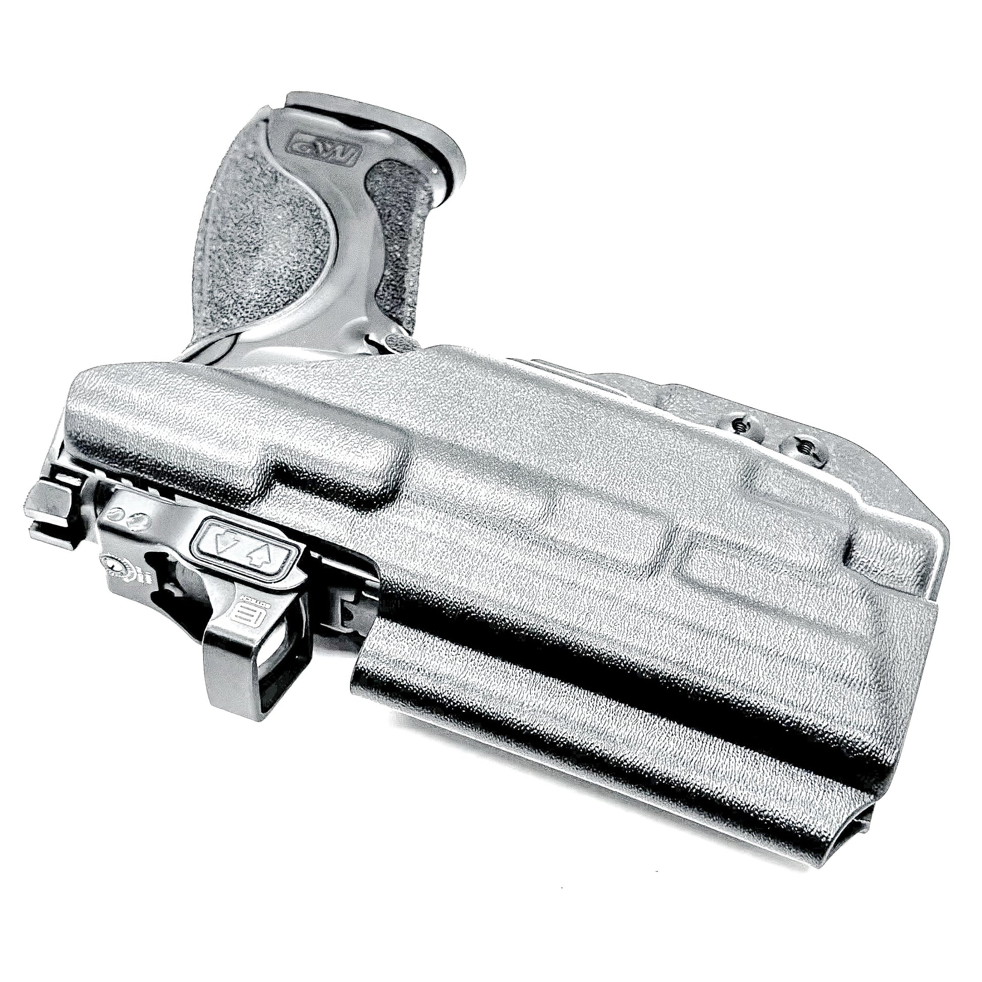 Black Inside Waistband IWB AIWB Holster for the Smith & Wesson M&P Metal 9mm 4" pistol & Streamlight TLR-7X, A or HL-X with a DCC Monoblock and a Modwing.