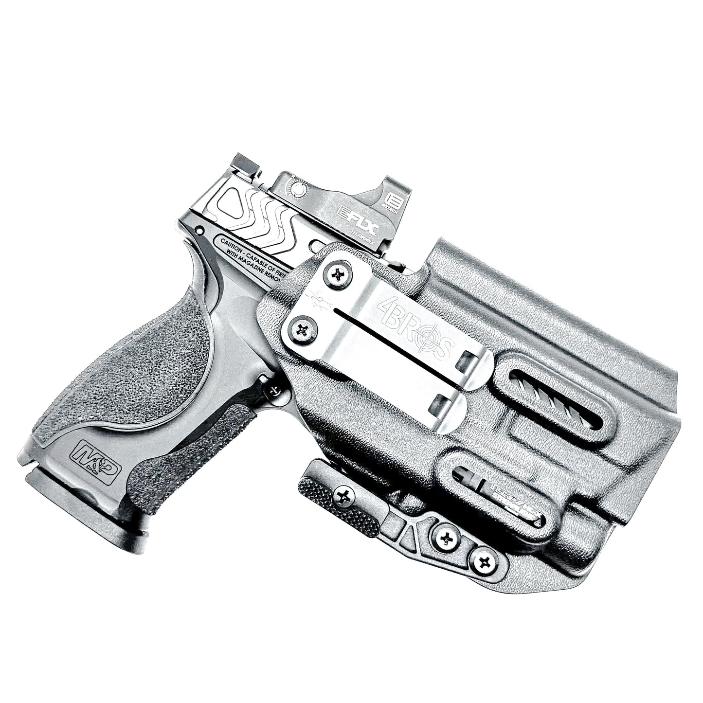 Black Inside Waistband IWB AIWB Holster for the Smith & Wesson M&P Metal 9mm 4" pistol & Streamlight TLR-7X, A or HL-X with a DCC Monoblock and a Modwing.