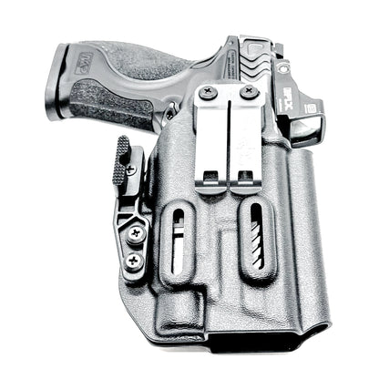 Black Inside Waistband IWB AIWB Holster for the Smith & Wesson M&P Metal 9mm 4" pistol & Streamlight TLR-7X, A or HL-X with a DCC Monoblock and a Modwing.