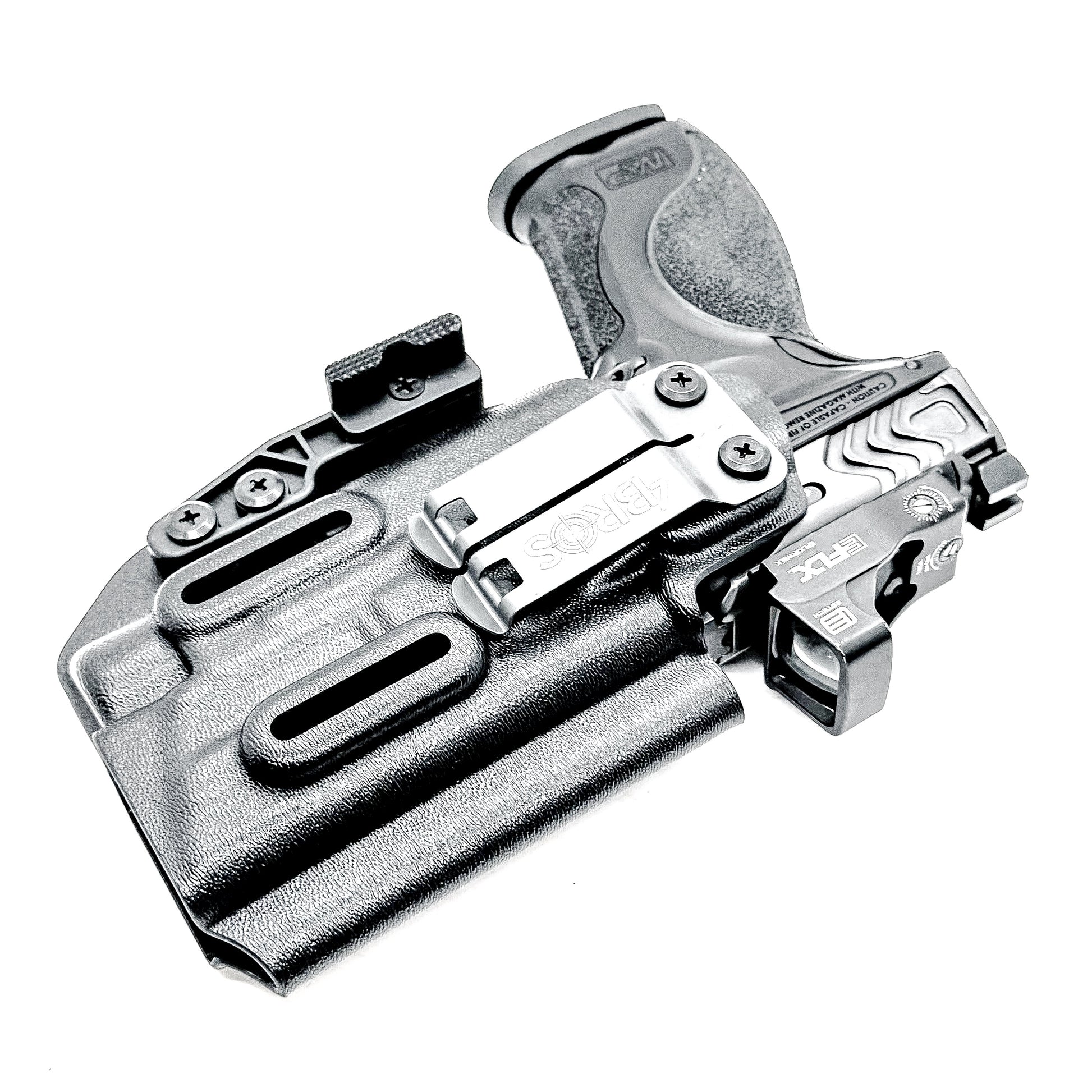 Black Inside Waistband IWB AIWB Holster for the Smith & Wesson M&P Metal 9mm 4" pistol & Streamlight TLR-7X, A or HL-X with a DCC Monoblock and a Modwing.