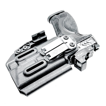 Black Inside Waistband IWB AIWB Holster for the Smith & Wesson M&P Metal 9mm 4" pistol & Streamlight TLR-7X, A or HL-X with a DCC Monoblock and a Modwing.