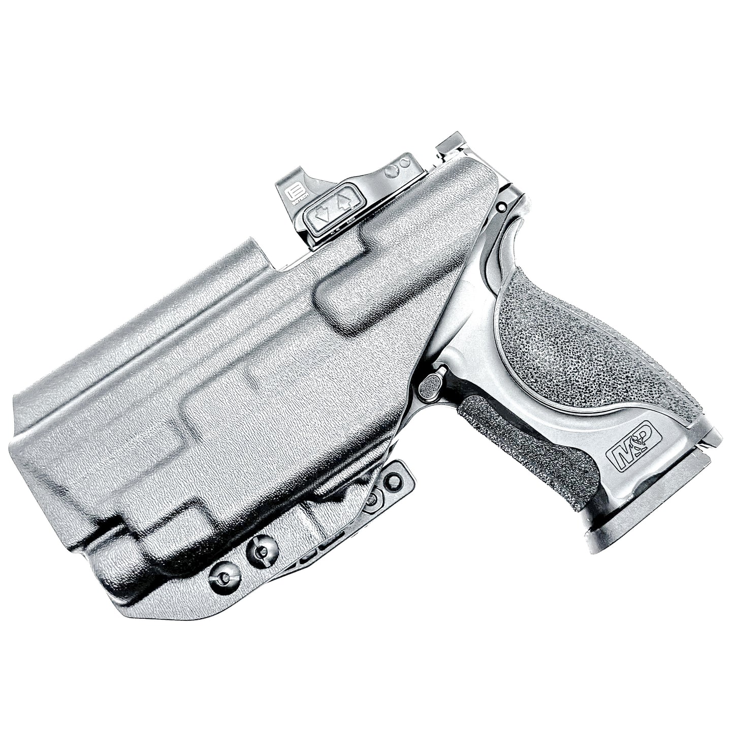 Black Inside Waistband IWB AIWB Holster for the Smith & Wesson M&P Metal 9mm 4" pistol & Streamlight TLR-7X, A or HL-X with a DCC Monoblock and a Modwing.