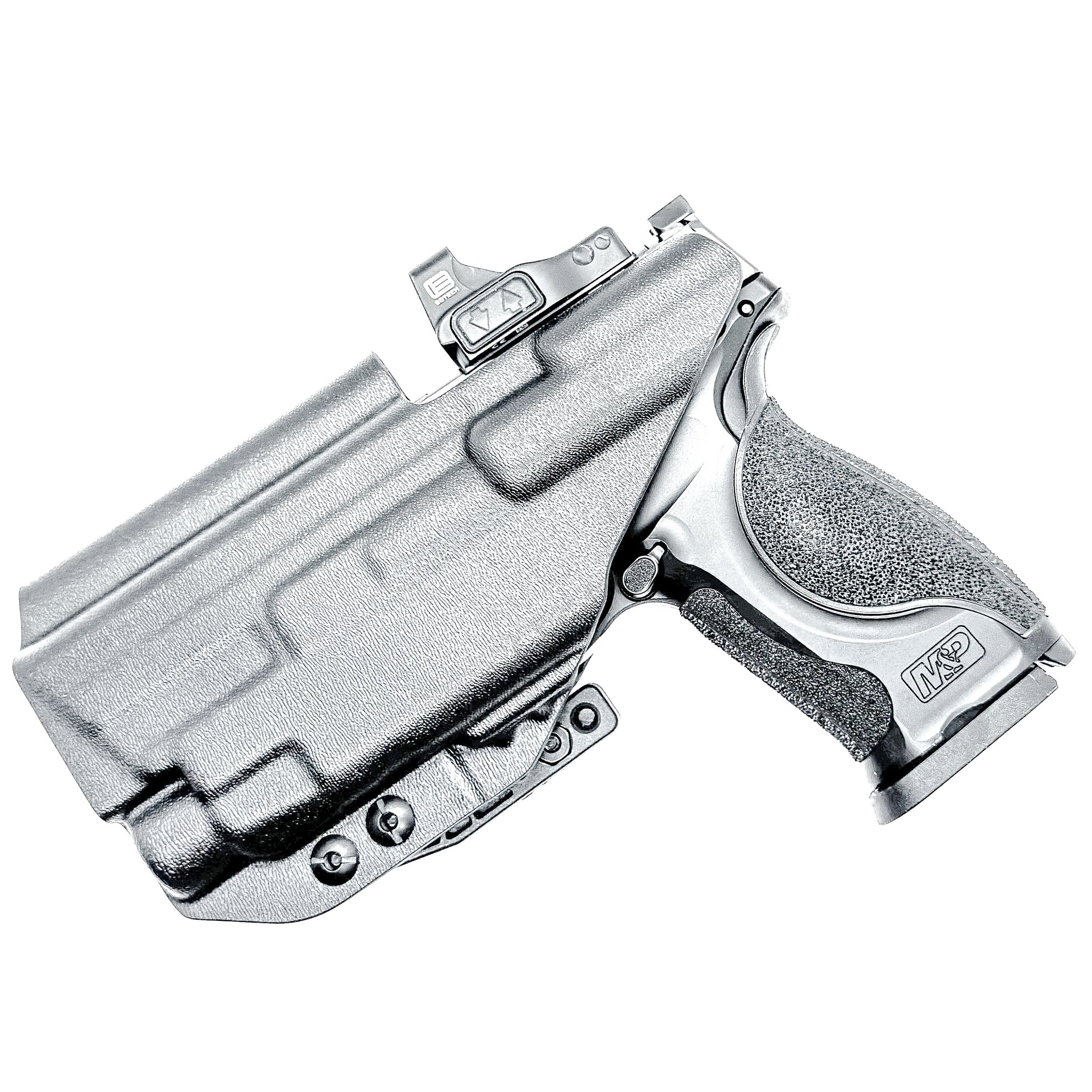 Black Inside Waistband IWB AIWB Holster for the Smith & Wesson M&P Metal 9mm 4" pistol & Streamlight TLR-7X, A or HL-X with a DCC Monoblock and a Modwing.