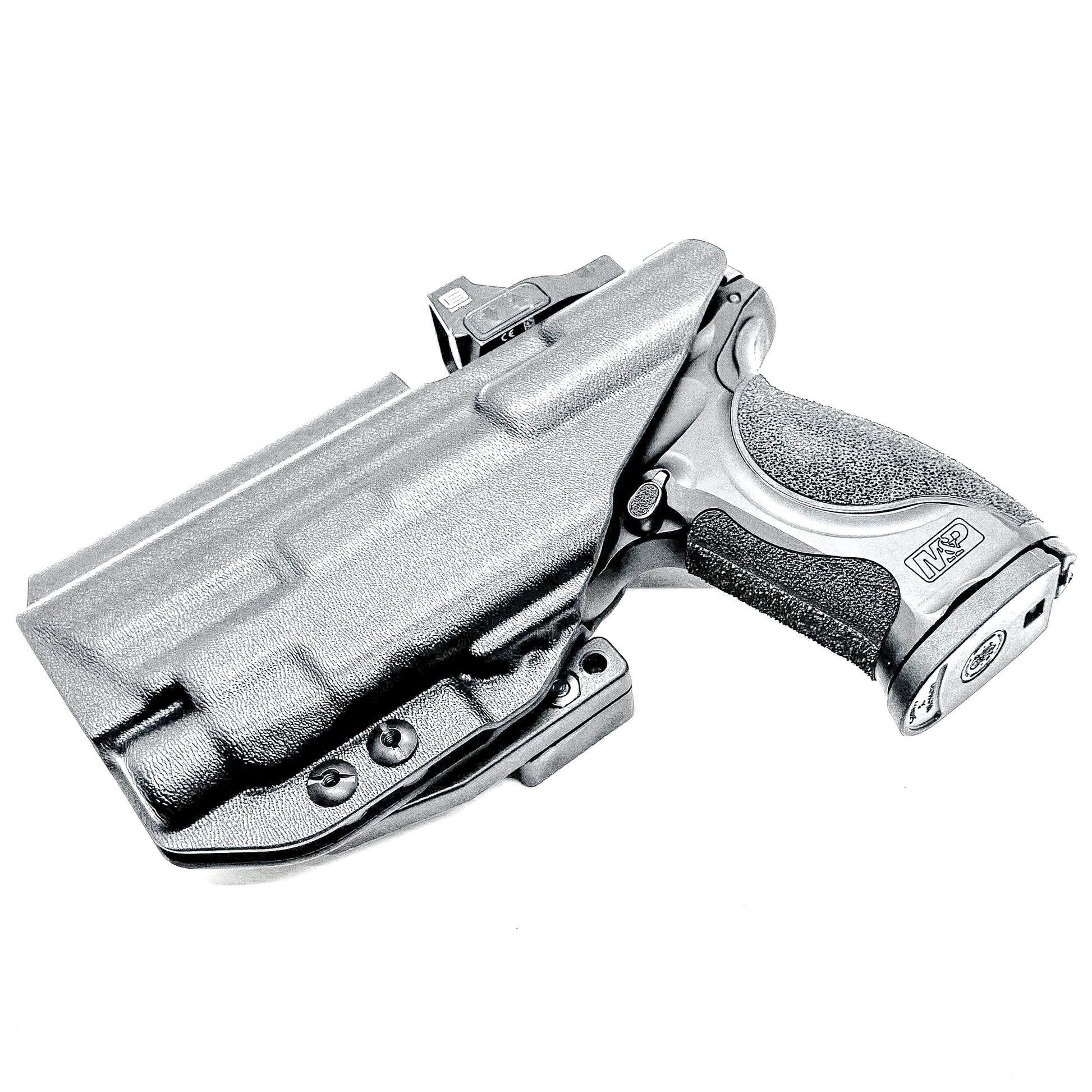 Black Inside Waistband IWB AIWB Holster for the Smith & Wesson M&P Metal 9mm 4" pistol & Streamlight TLR-7X, A or HL-X with a DCC Monoblock and a Modwing.