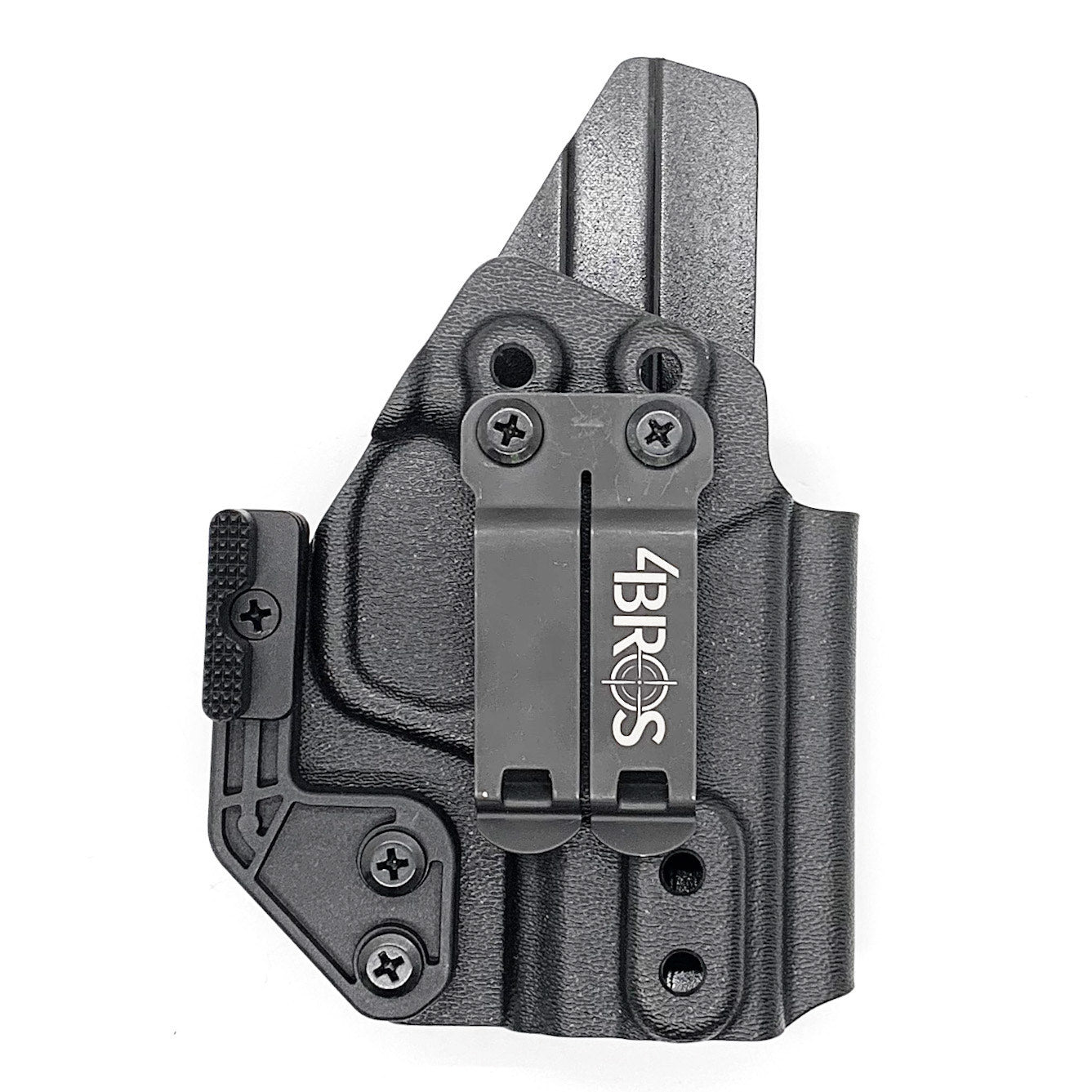 For the 2022 BEST Inside Waistband IWB AIWB Kydex Holster designed to fit the Smith and Wesson S&W Shield 9 & 40 pistol, shop Four Brothers Holsters.  Full sweat guard, adjustable retention, minimal material, & smooth edges to reduce printing. Made in the USA. Open muzzle for threaded barrel, cleared for red dot sights