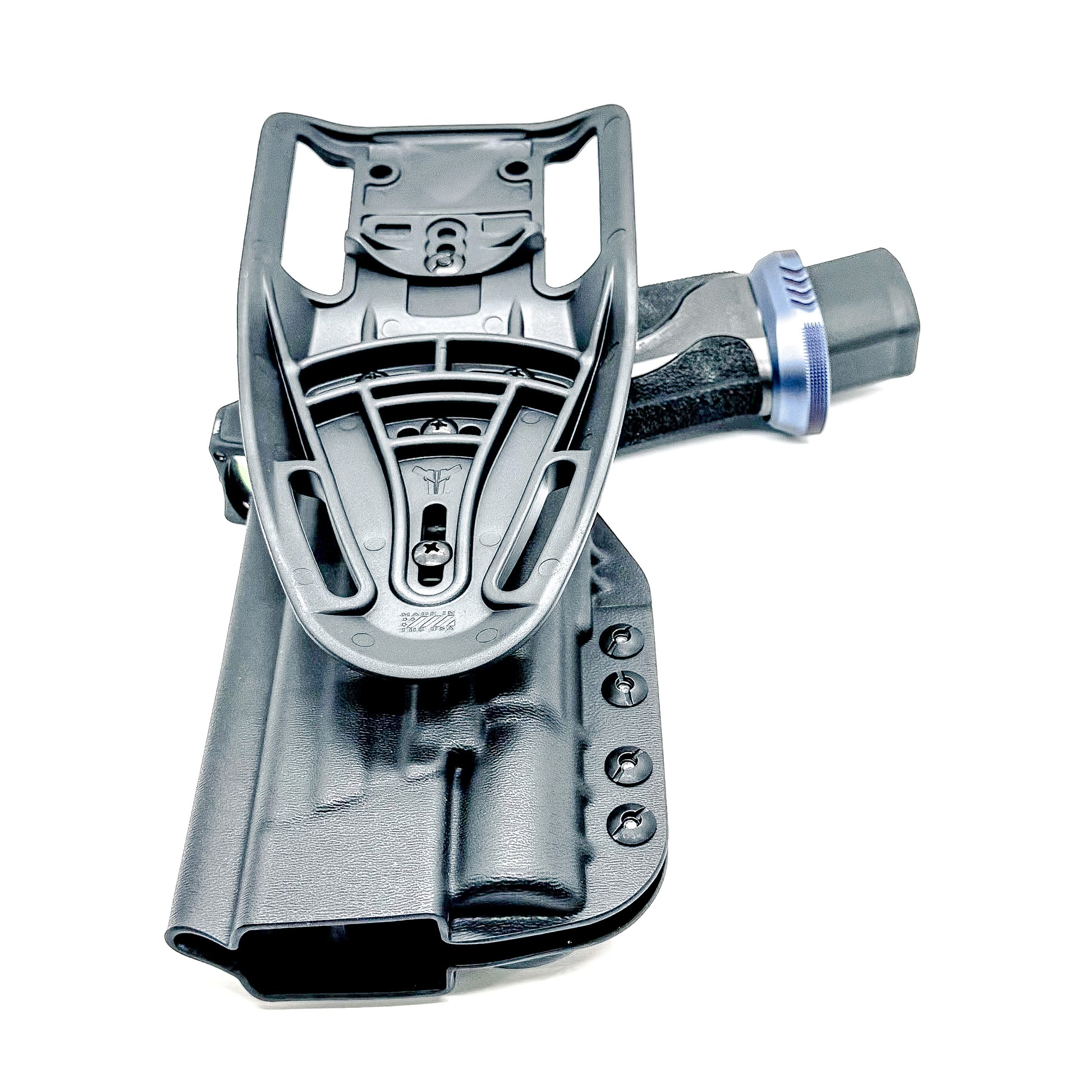 Black Duty & Competition Holster with a duty drop for the Smith & Wesson SPEC Series M&P 9 Metal M2.0 & X300U light.
