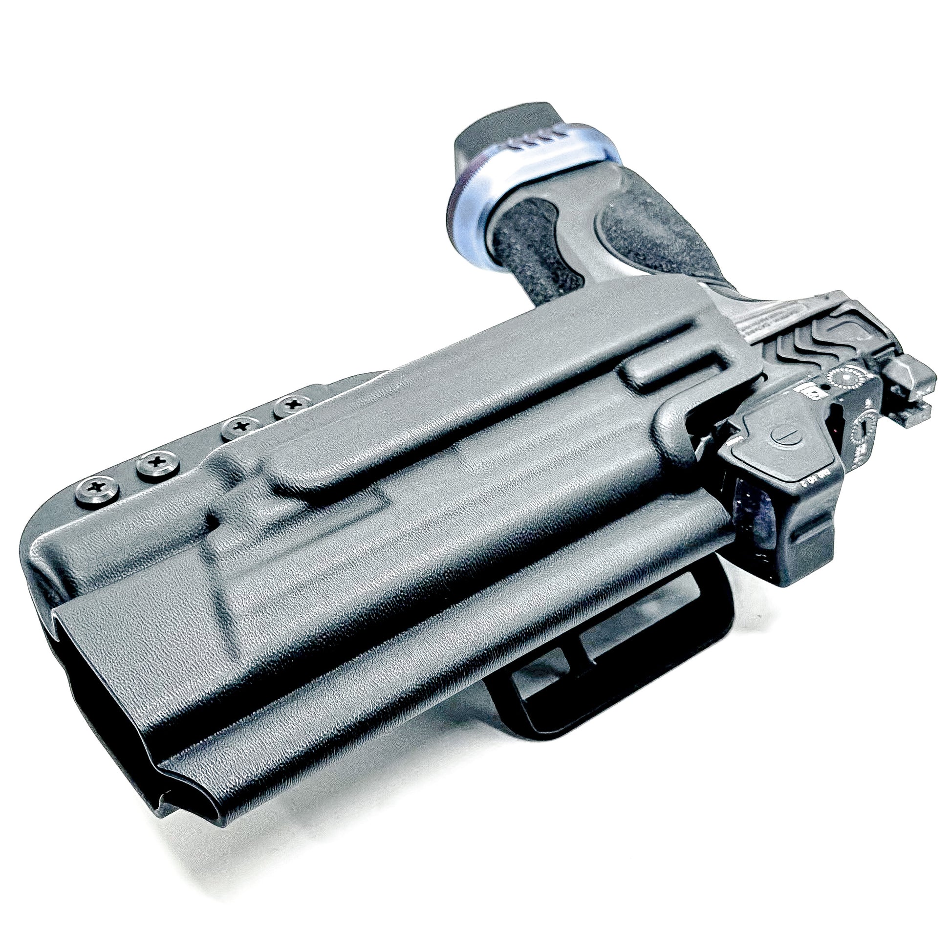 Outside Waistband Holster in black with 4BROS 1.5" belt slide for the Smith & Wesson SPEC Series M&P 9 Metal M2.0 & X300U light.