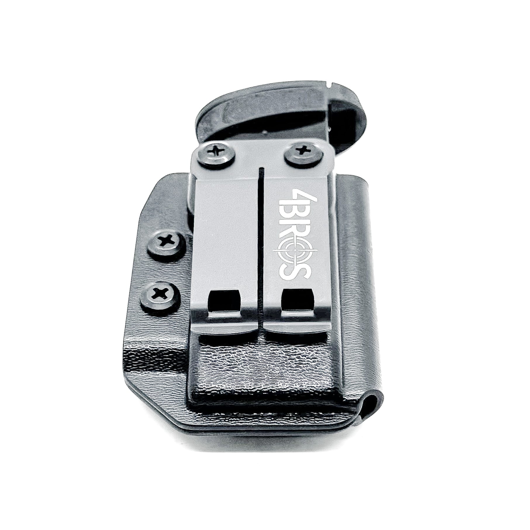 Black Kydex IWB AIWB appendix inside waistband magazine pouch for the Smith & Wesson Shield Plus from Four Brothers Holsters.  Proudly made in the USA.