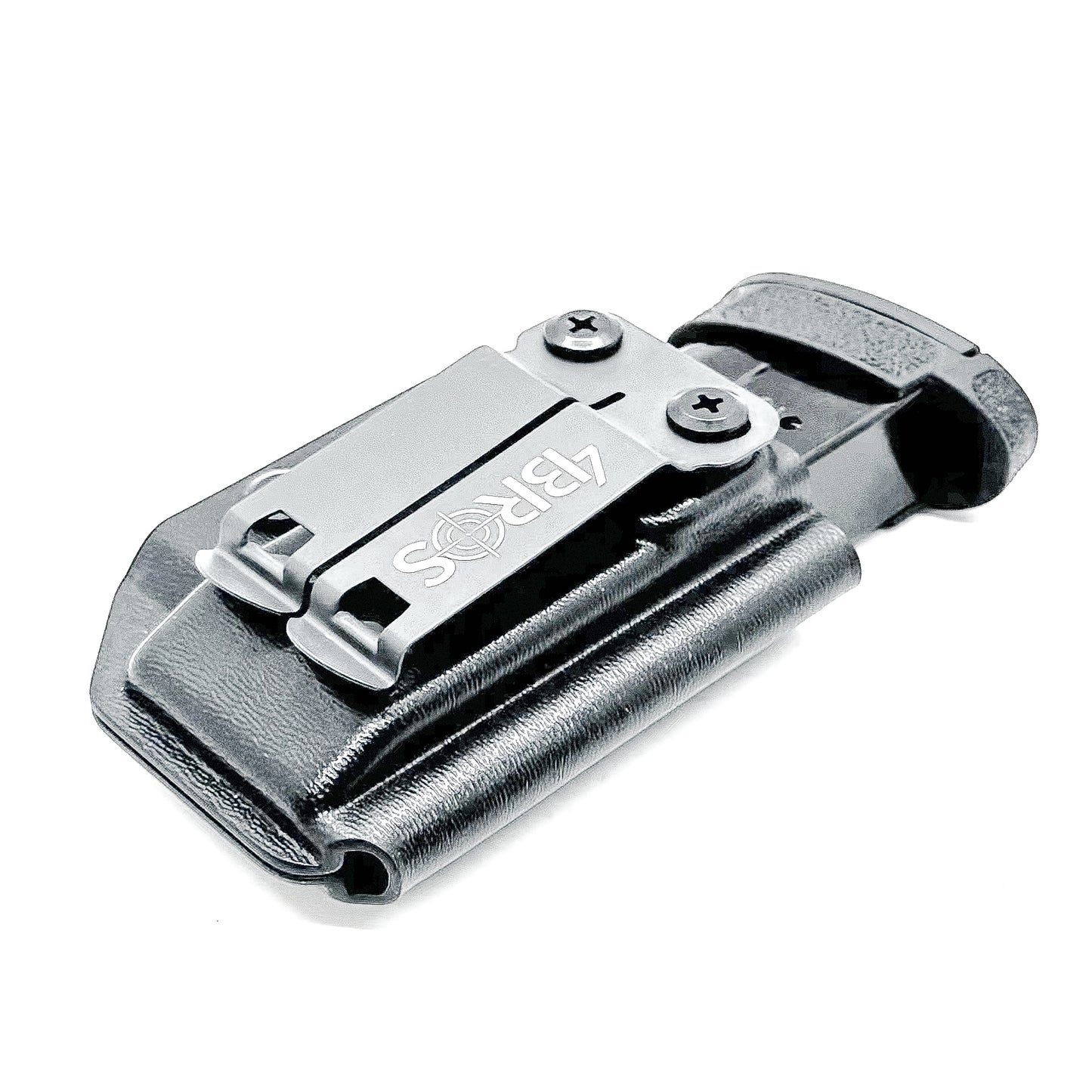 Black Kydex IWB AIWB appendix inside waistband magazine pouch for the Smith & Wesson Shield Plus from Four Brothers Holsters.  Proudly made in the USA.