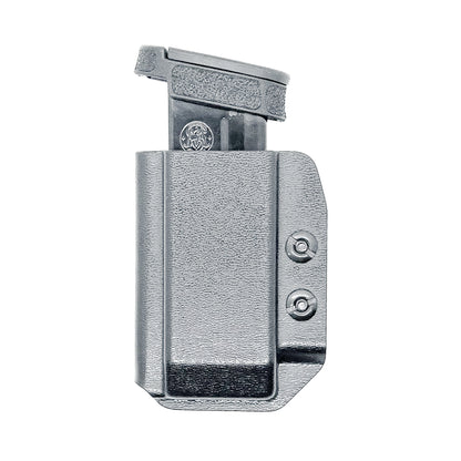 Black Kydex IWB AIWB appendix inside waistband magazine pouch for the Smith & Wesson Shield Plus from Four Brothers Holsters.  Proudly made in the USA.