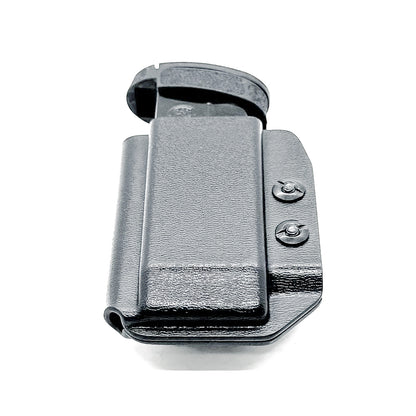 Black Kydex IWB AIWB appendix inside waistband magazine pouch for the Smith & Wesson Shield Plus from Four Brothers Holsters.  Proudly made in the USA.