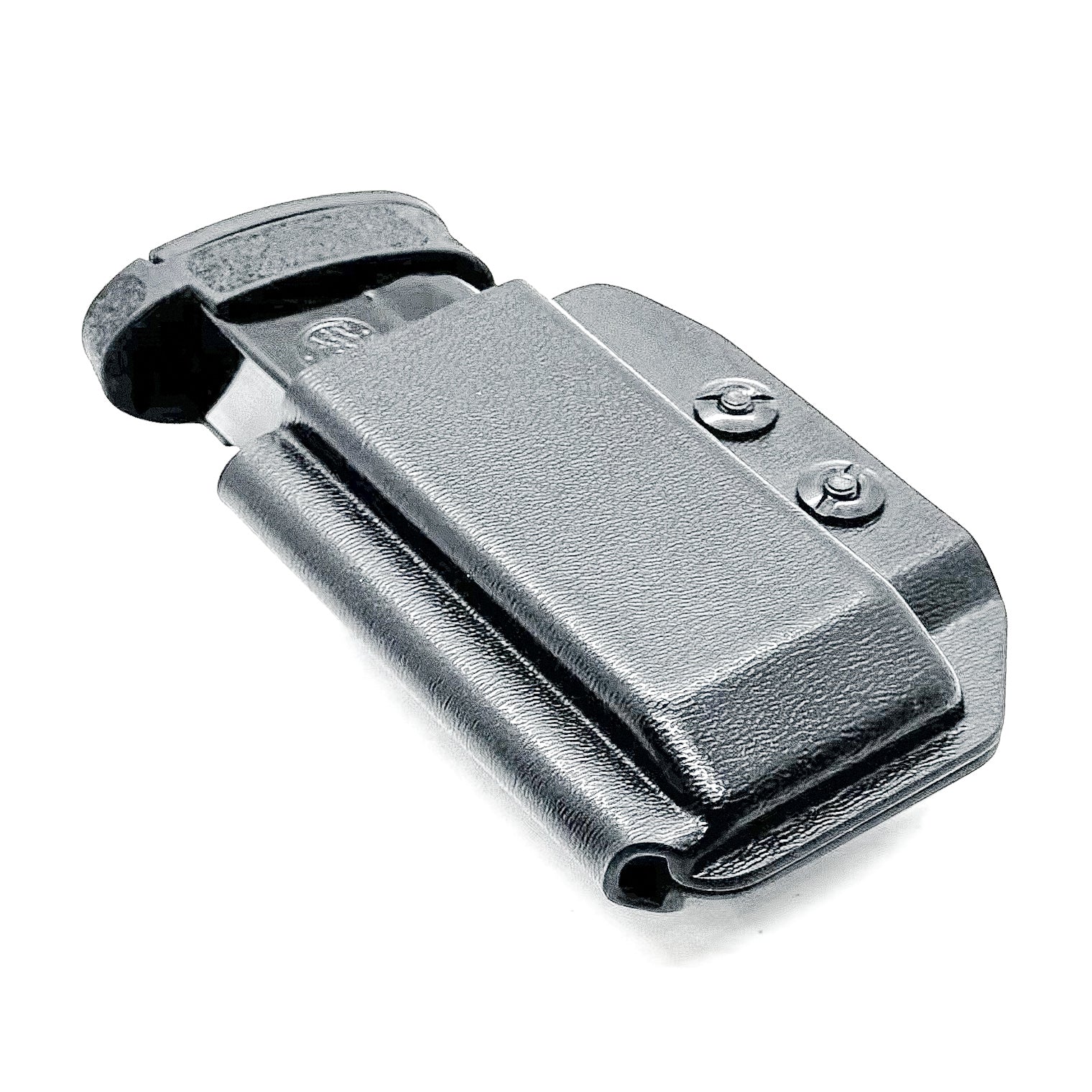 Black Kydex IWB AIWB appendix inside waistband magazine pouch for the Smith & Wesson Shield Plus from Four Brothers Holsters.  Proudly made in the USA.