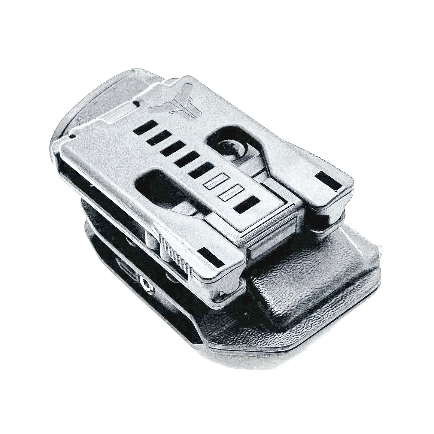 Black Kydex OWB Outside Waistband magazine pouch for the Smith & Wesson Shield Plus from Four Brothers 4BROS Holsters.  Adjustable retention and cant.