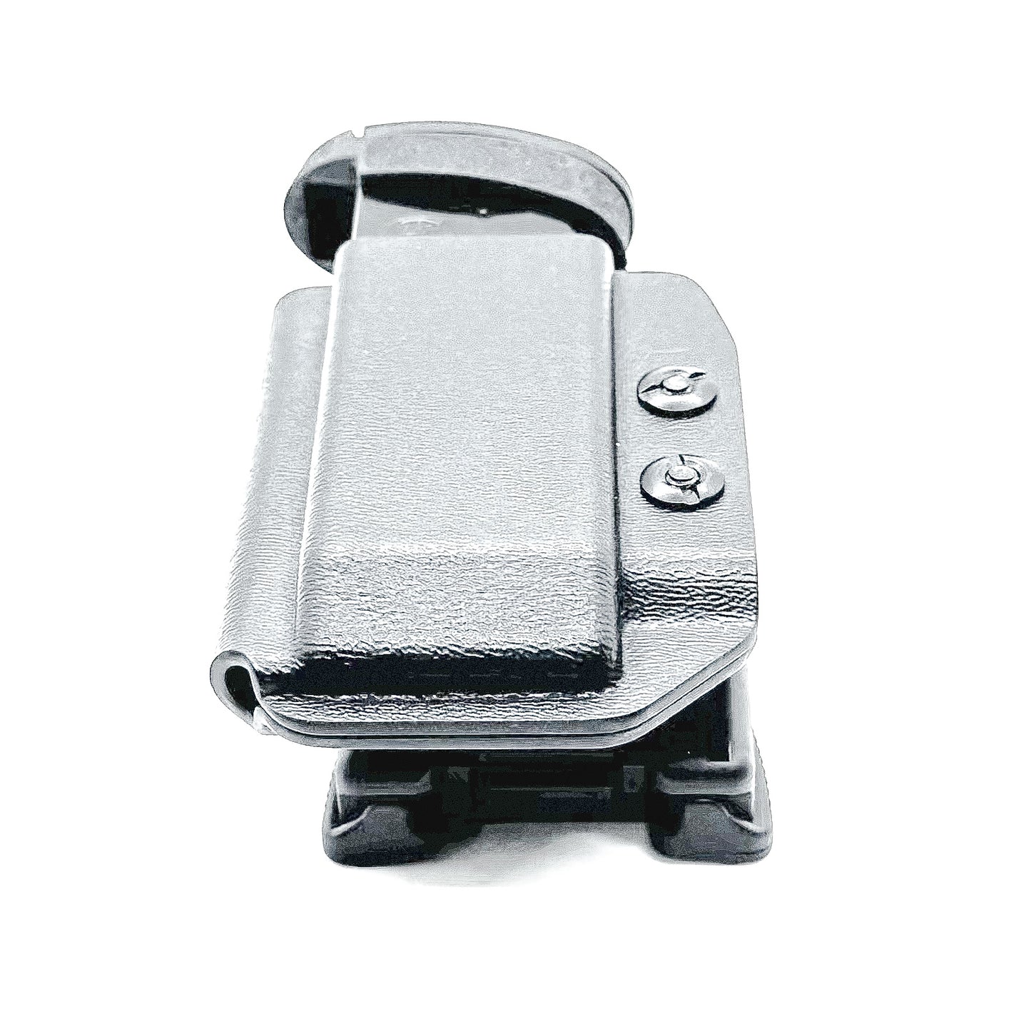 Black Kydex OWB Outside Waistband magazine pouch for the Smith & Wesson Shield Plus from Four Brothers 4BROS Holsters.  Adjustable retention and cant.