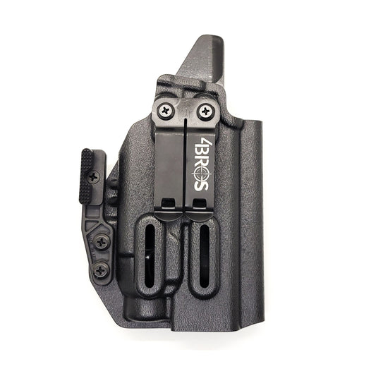 For the best IWB AIWB Inside Waistband Holster designed to fit the Springfield Hellcat Pro & Pro Comp pistol with the Streamlight TLR-7 HL-X, TLR-7 X, or TLR-7 A, shop Four Brothers Holsters. Full sweat guard, adjustable retention, minimal material, and smooth edges to reduce printing. Made in the USA.