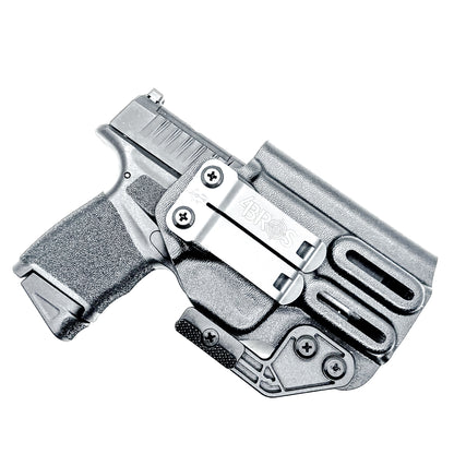 Durable IWB holster for Springfield Armory Hellcat® 3″ Micro-Compact OSP™ .380 ACP Handgun. Adjustable retention, red dot compatible, and made in the USA