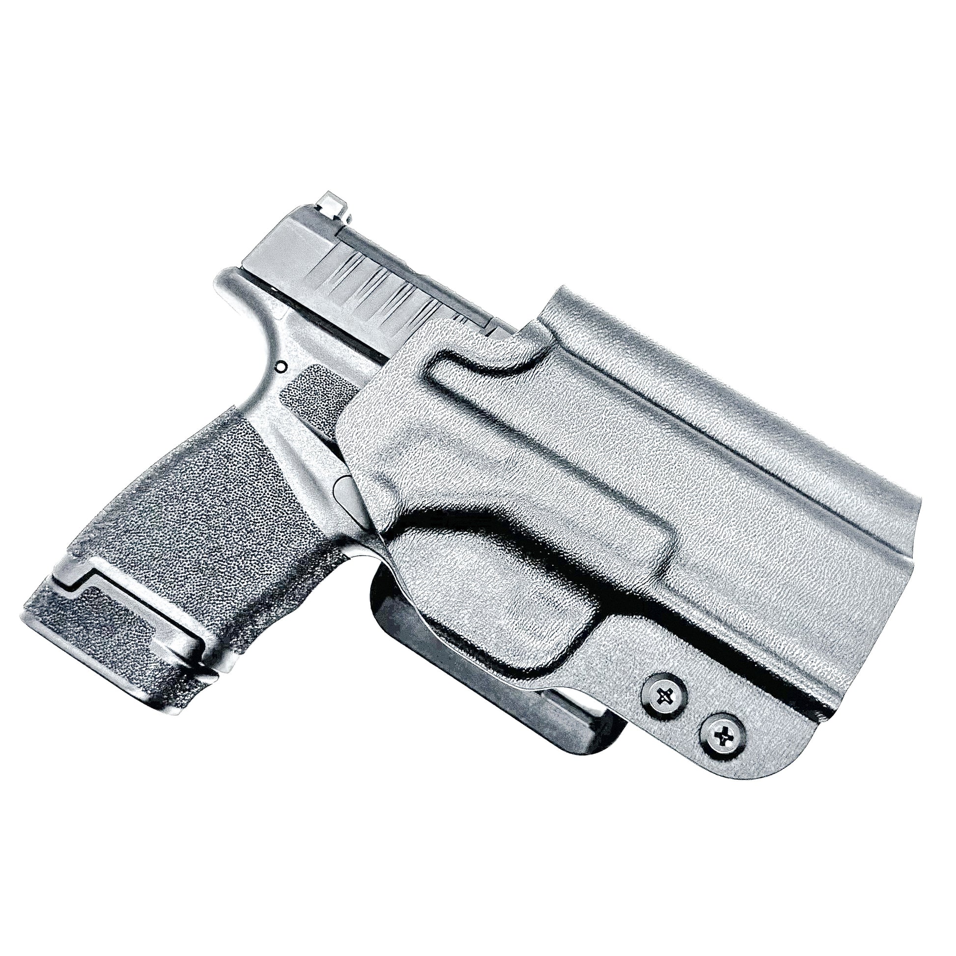 Durable OWB holster for Springfield Armory Hellcat® 3″ Micro-Compact OSP™ .380 ACP Handgun. Optic-ready, adjustable retention, and made in the USA