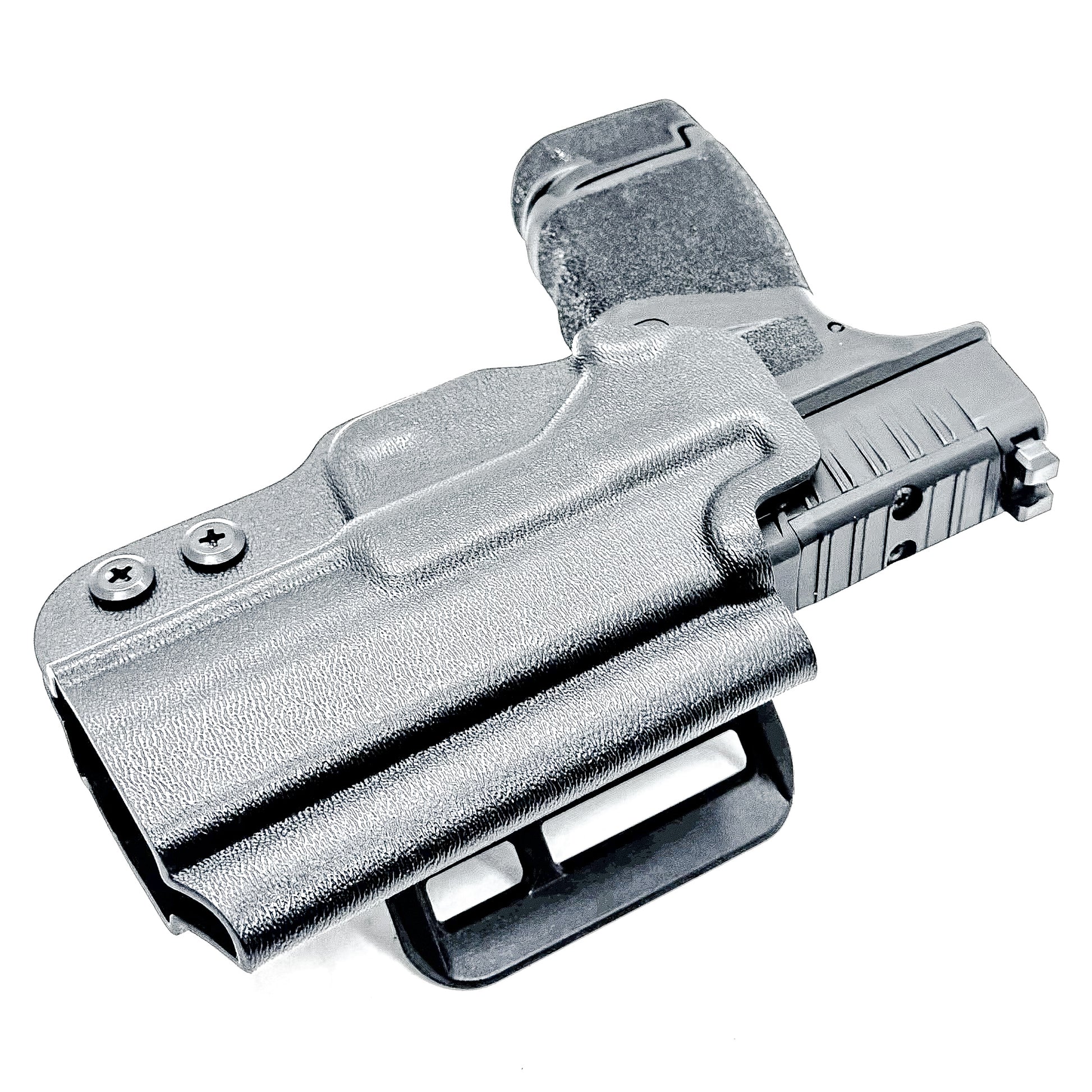 Durable OWB holster for Springfield Armory Hellcat® 3″ Micro-Compact OSP™ .380 ACP Handgun. Optic-ready, adjustable retention, and made in the USA