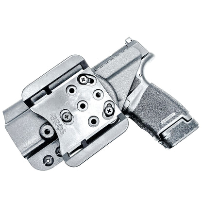 Durable OWB holster for Springfield Armory Hellcat® 3″ Micro-Compact OSP™ .380 ACP Handgun. Optic-ready, adjustable retention, and made in the USA