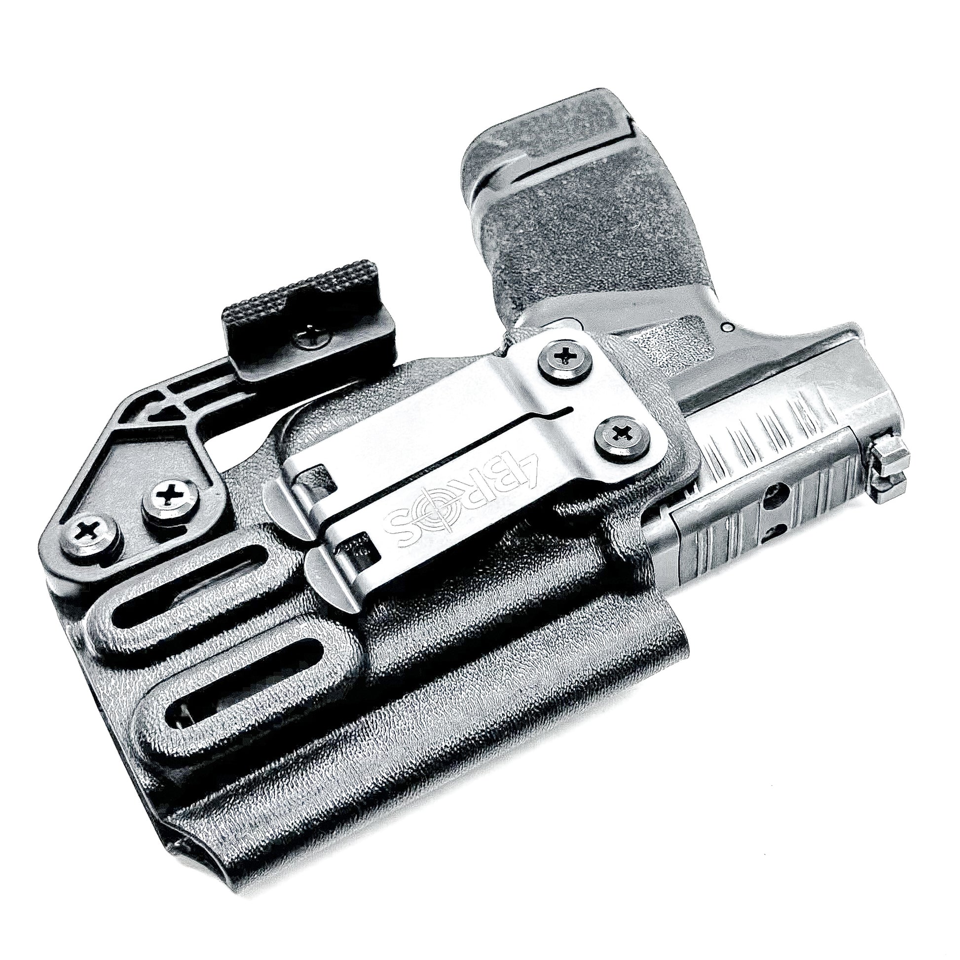 Black Kydex Inside Waistband Holster for the Springfield Hellcat with Monoblock and Modwing