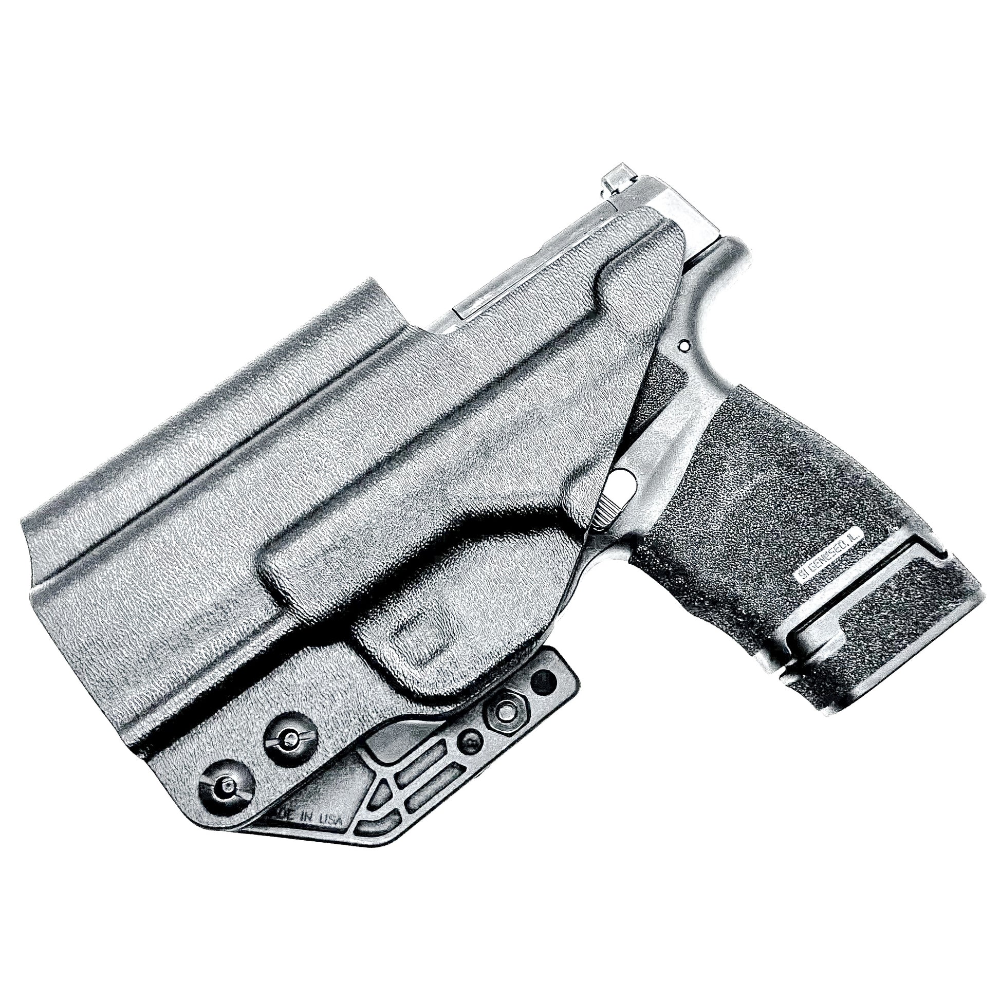 Black Kydex Inside Waistband Holster for the Springfield Hellcat with Monoblock and Modwing