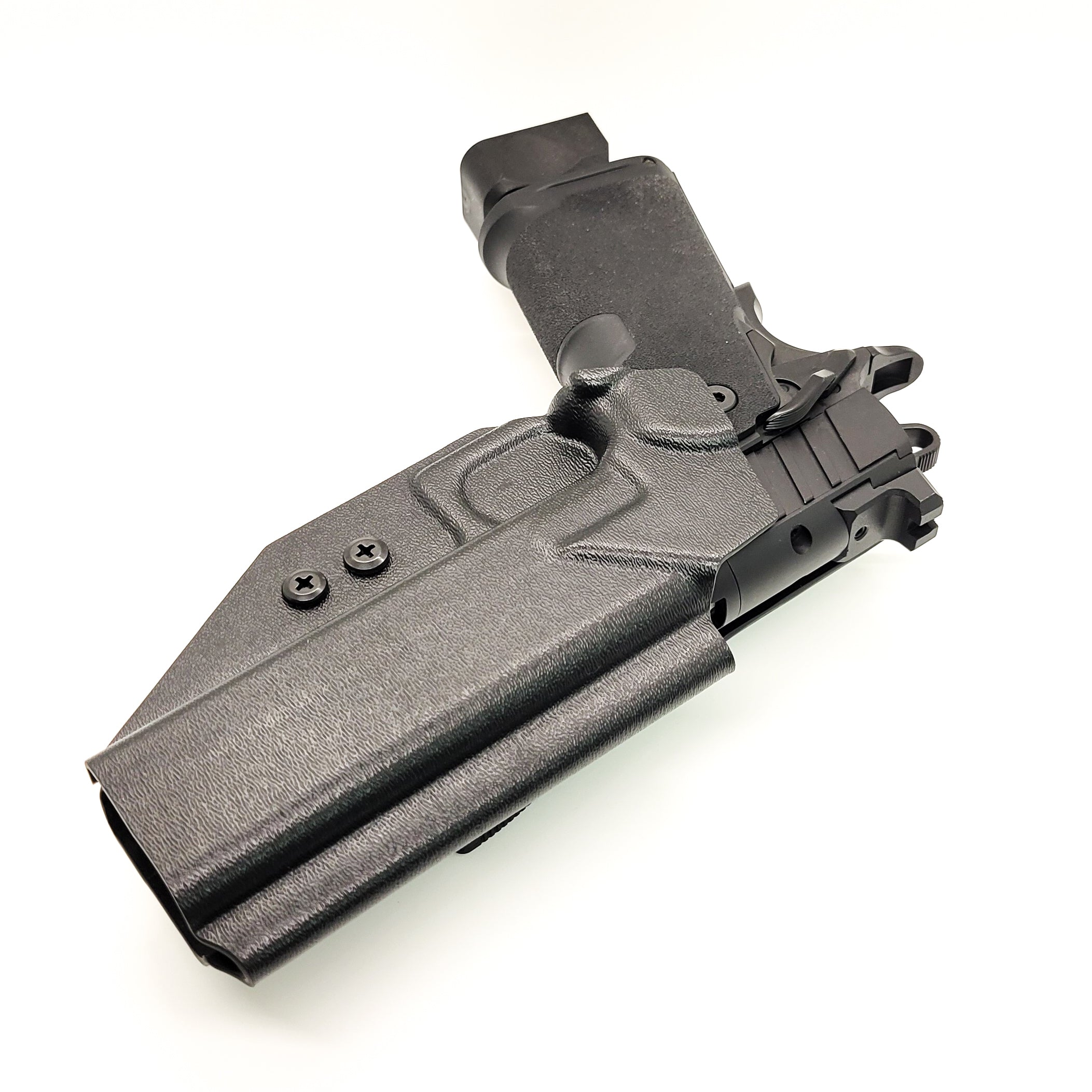 For the best Outside Waistband kydex Holster designed to fit the Springfield Armory 1911 DS Prodigy 5" & 4.25" with or without a red dot sight mounted to the pistol, shop to Four Brothers Holsters.  Full sweat guard, adjustable retention, minimal material, & smooth for reduced printing. Proudly made in the USA 