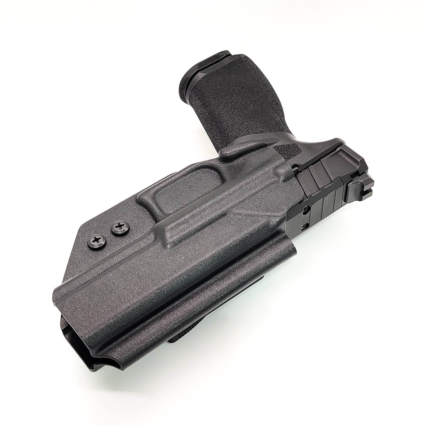 For the best, highest quality, Kydex OWB Outside Waistband Holster designed to fit the Springfield Armory Echelon, shop Four Brothers Holters. Cleared for a red dot sight mounted to the pistol. Full sweat guard, adjustable retention, minimal material, and smooth edges to reduce printing. Proudly made in the USA.