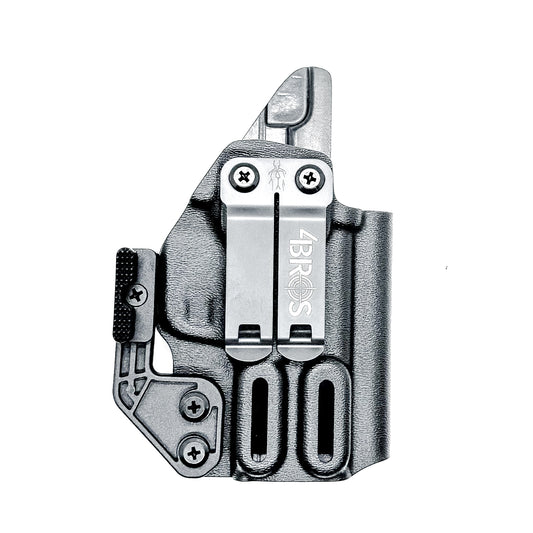 Black Kydex Inside Waistband Holster for the Springfield Hellcat with a DCC Monoblock and  a Modwing.