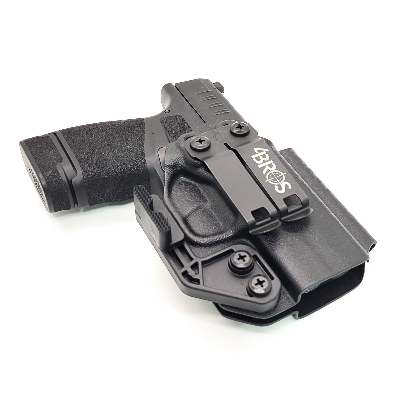 For the best, IWB AIWB Inside Waistband Holster designed to fit the Springfield Armory Hellcat, shop Four Brothers Holsters. Designed to accommodate a red dot sight mounted to the pistol. Full sweat guard, adjustable retention, minimal material, and smooth edges to reduce printing. Proudly made in the USA. 