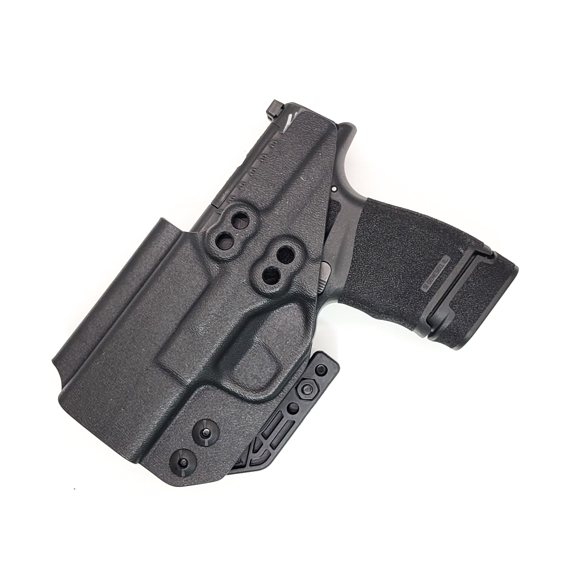 For the best, IWB AIWB Inside Waistband Holster designed to fit the Springfield Armory Hellcat, shop Four Brothers Holsters. Designed to accommodate a red dot sight mounted to the pistol. Full sweat guard, adjustable retention, minimal material, and smooth edges to reduce printing. Proudly made in the USA. 