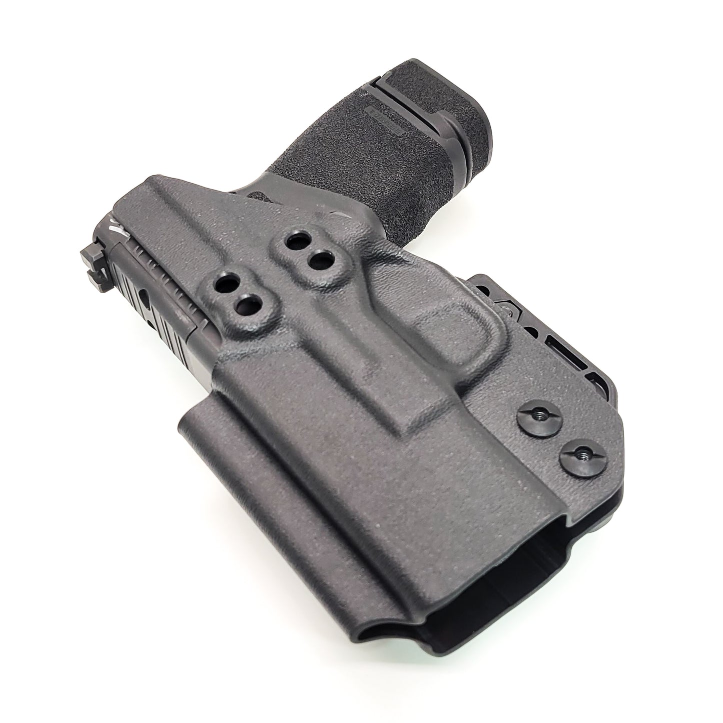 For the best, IWB AIWB Inside Waistband Holster designed to fit the Springfield Armory Hellcat, shop Four Brothers Holsters. Designed to accommodate a red dot sight mounted to the pistol. Full sweat guard, adjustable retention, minimal material, and smooth edges to reduce printing. Proudly made in the USA. 