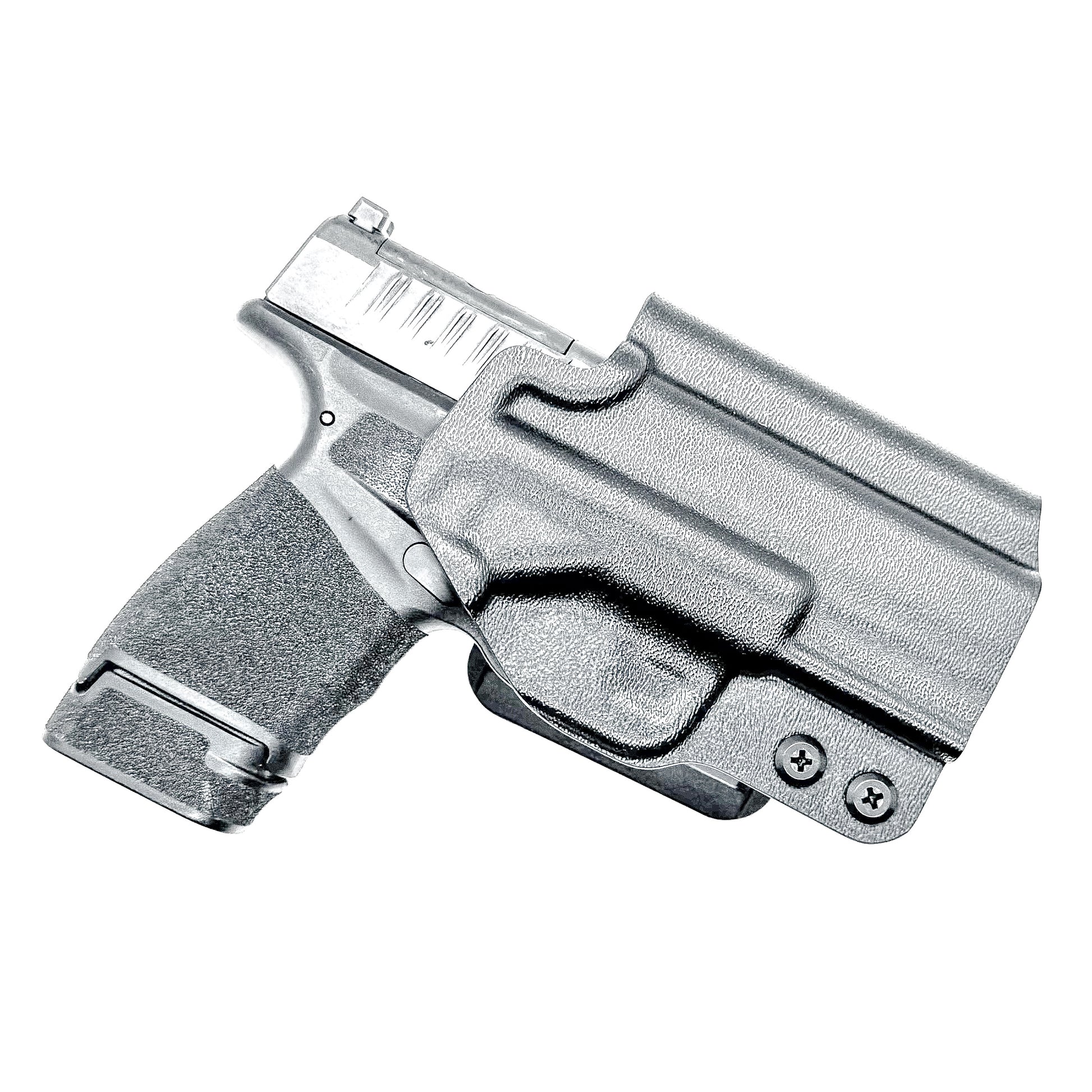 OWB Outside Waistband Holster for the Springfield Armory Hellcat in black with a 4BROS 1.5" Belt Slide.